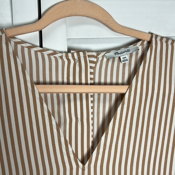 Madewell Striped Button Back Easy V-Neck Dress Size XXS Stripe Earthen Clay - Picture 5 of 11